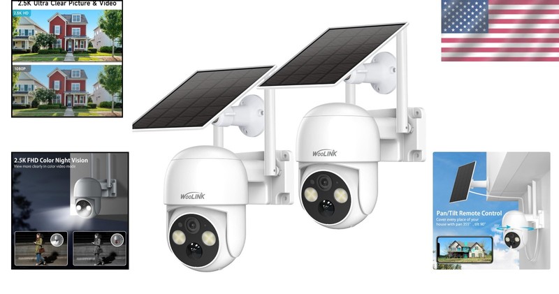 4MP Solar Powered Security Cameras - 2PCS WiFi, Color Night Vision, PIR Alerts gallery