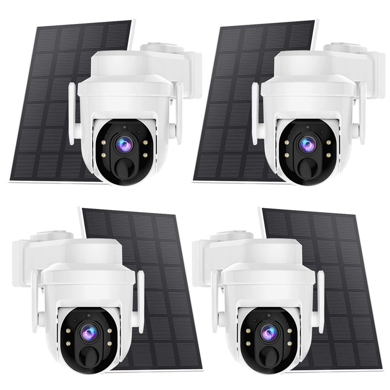4Pcs Wireless Security Camera System Outdoor WiFi Pan/Tilt Solar Battery Powered