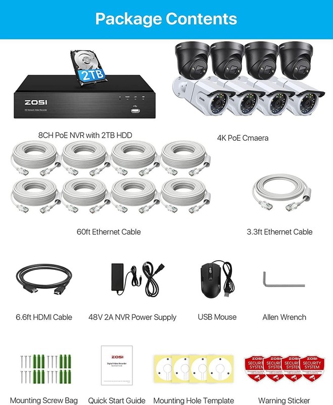 ZOSI 4K 8CH 8MP POE Security Cameras System with 2TB HDD AI Human Detect Audio gallery