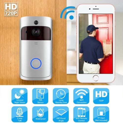 Wireless WiFi Video Doorbells Smart Phone Door Ring Security Camera Bell Silver gallery