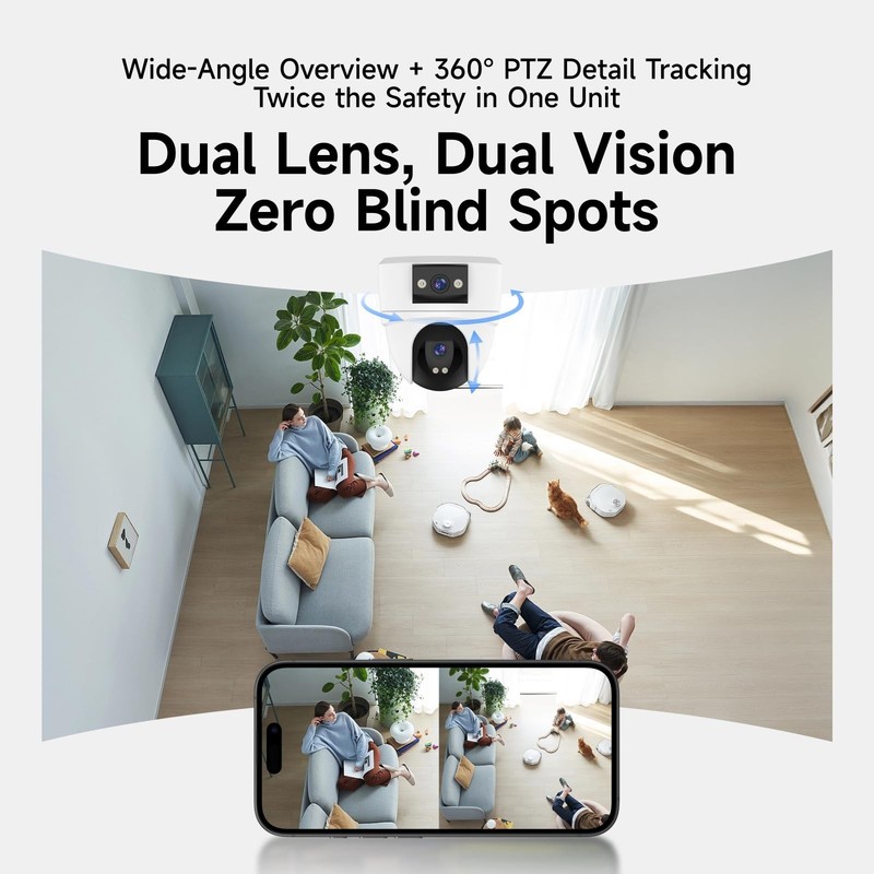 6MP Dual Lens Wireless Security Camera, 360° PTZ, AI Tracking, Color Night Visio gallery