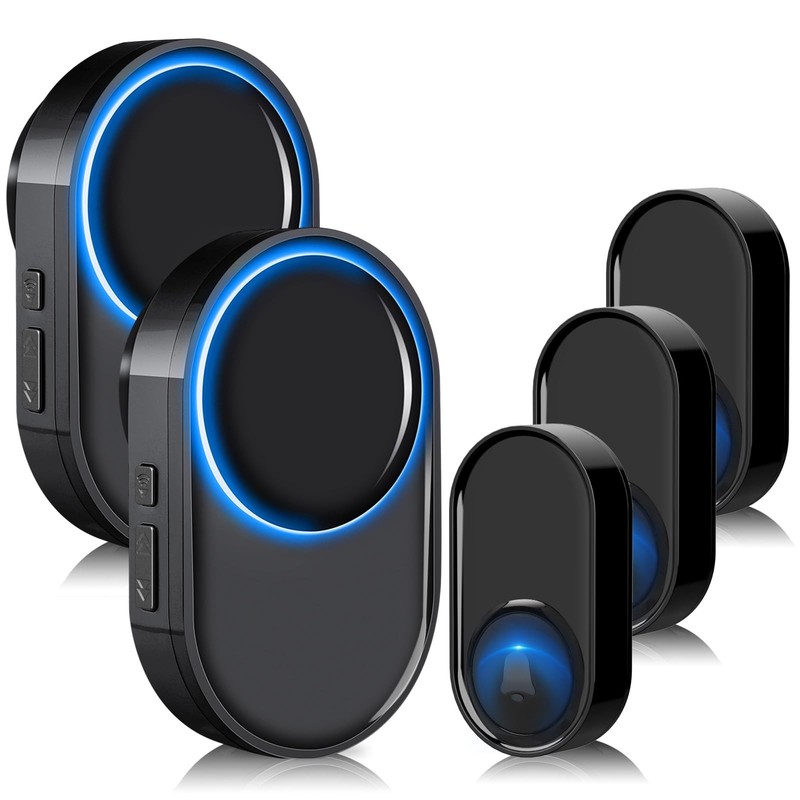 Wireless Doorbell, PHYSEN Doorbell 2 Receivers + 3 Buttons, Black