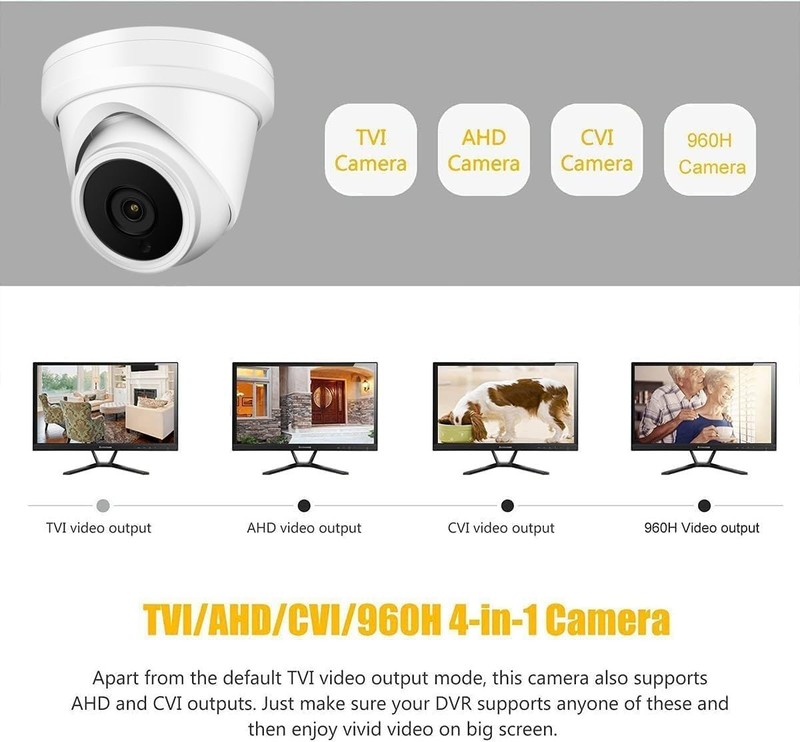 8MP Turret TVI AHD CCTV 4IN1 Camera 65ft IR Night Vision Metal Housing 2.8mm gallery