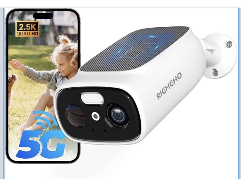 RICHCHO 2.5K Solar WiFi Security Camera Dual Band 5G 2.4G AI Night Vision