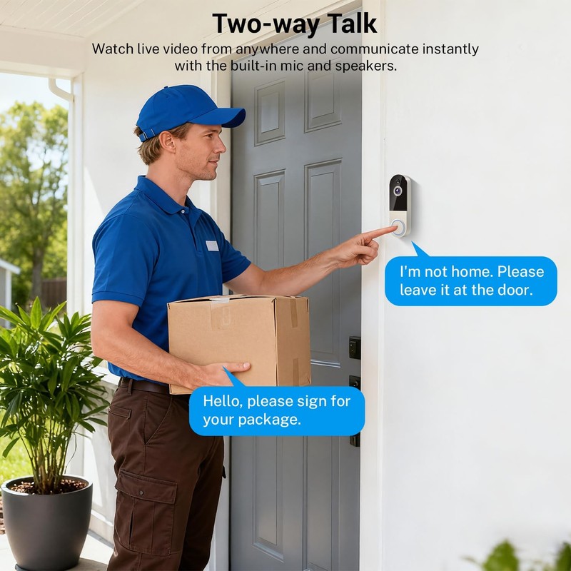 1080P Wireless Video Doorbell Camera with Receiver, AI Human Motion Detection... gallery