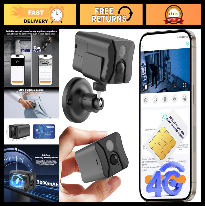 4G LTE Indoor Security Camera, No WiFi Needed, Night Vision, Long Battery Life,