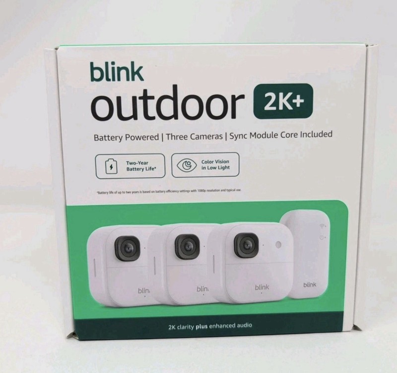 NEW 3 PACK Blink Outdoor 2K+ Wireless Security WHITE CAMERAS W/ SYNC CORE MODULE