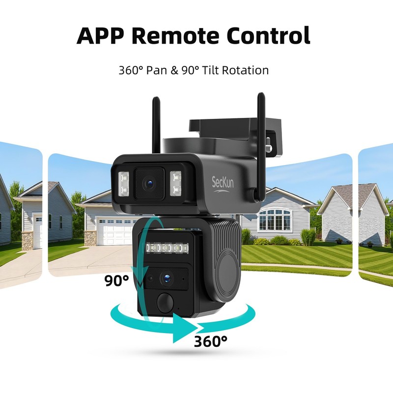 AJ19 Outdoor Solar Wireless Home Security Camera, 2.4GHz WiFi, Dual Lens 360°... gallery