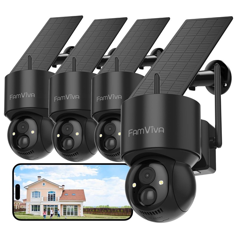 Wireless 2K Solar Security Camera 360° PTZ Battery Outdoor 4 Pack