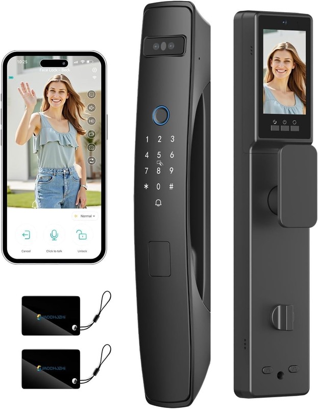 3D Face Recognition Smart Lock with Dual Cameras, 2-Way Video, Doorbell,