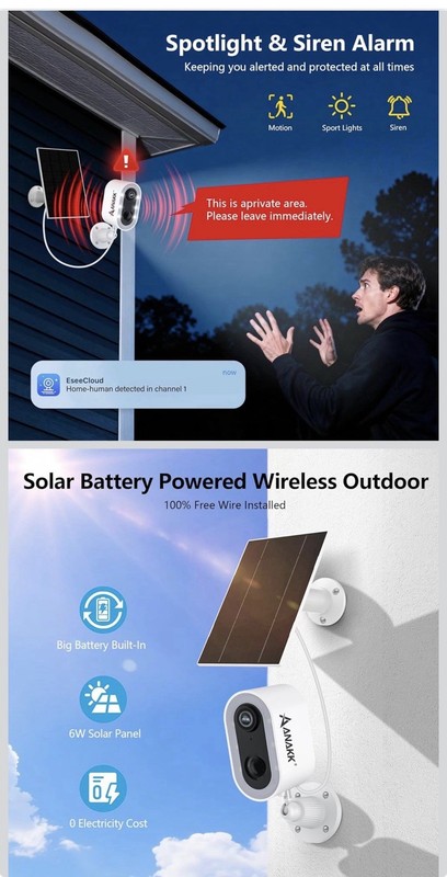 Anakk 4MP Solar Wireless Outdoor Security Cameras 2-Pack, 64GB Storage gallery