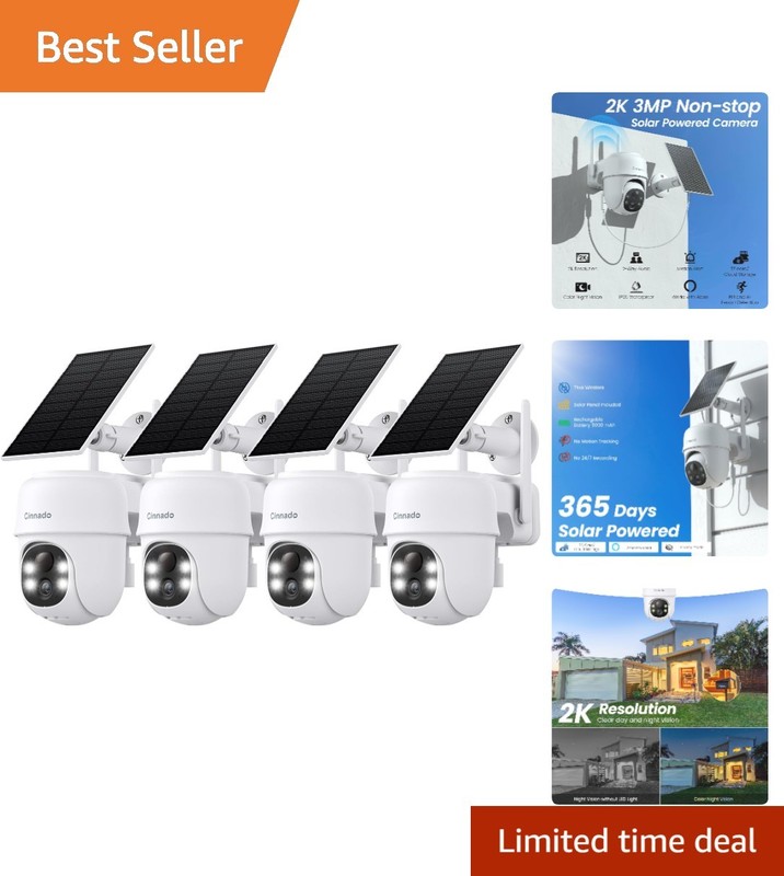 Solar/Battery-Powered 2K Night Vision Security Cameras – 360° Coverage, 4 Pack