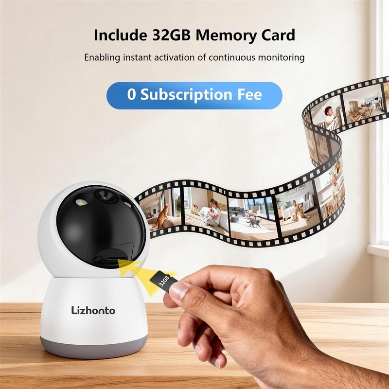 3MP Indoor WiFi Security Camera with 32GB SD Card, Pan/Tilt, Motion Detection gallery