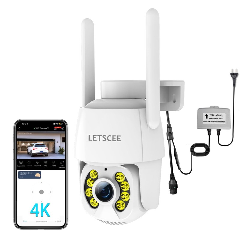 4K 8MP Wired Outdoor Security Camera,Dual Power Options,Plug in,360° Pan 90° …