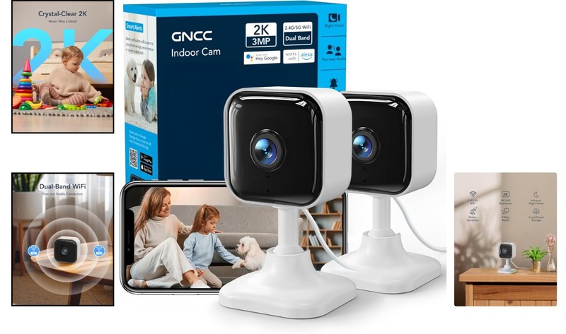 2-Pack Indoor Security Cameras with 32ft Night Vision & Google Assistant Support gallery