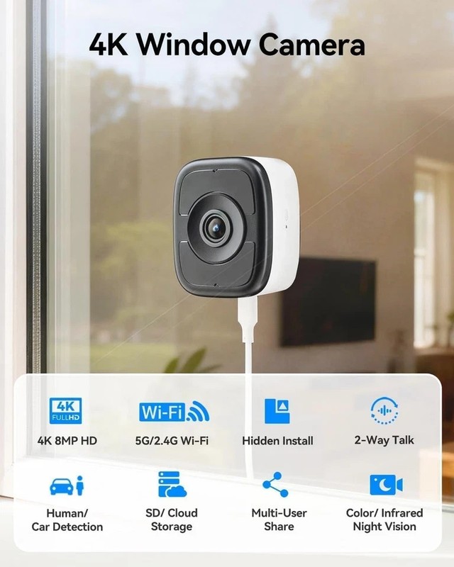 LongPlus 8MP 4K Window Camera 2 Pack, 2.4/5GHz WiFi Safeview Camera with Night V gallery