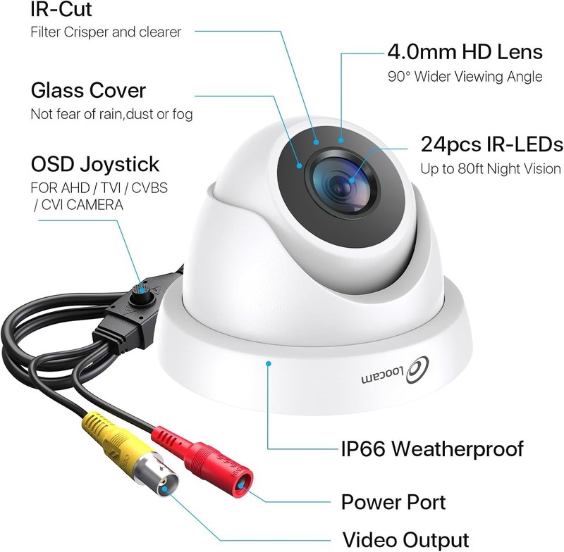 Security Camera 1080p HD 1920TVL, Hybrid 4-in-1 CVI/TVI/AHD/CVBS Dome Wired C... gallery