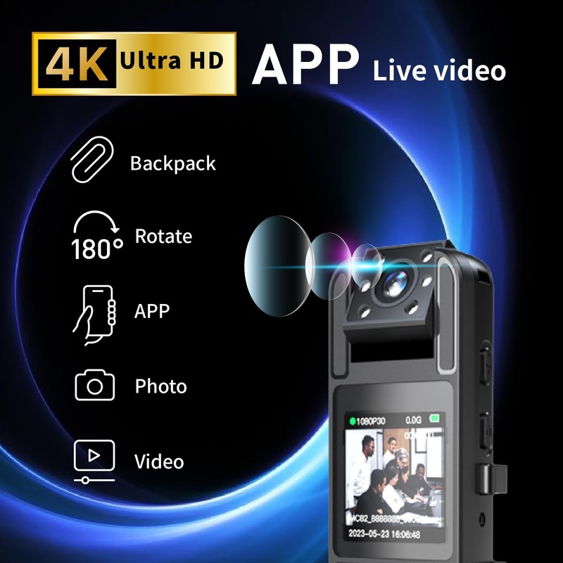 64GB Included, 4K UHD 30FPS Recording,1.4 in Screen Recorder,Body Cameras,Wea... gallery
