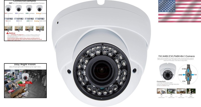Pro 5MP Dome Surveillance Camera, 4-in-1 Hybrid, 98ft IR, Outdoor Waterproof gallery