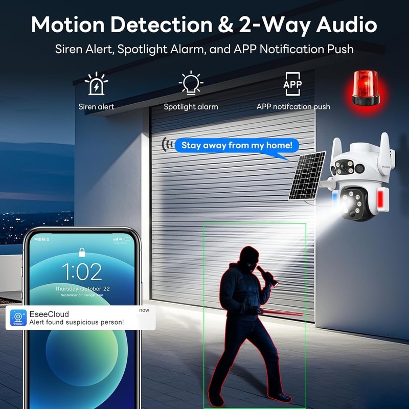 Solar Powered Wireless Security Camera with Dual Lens Color Night Vision gallery