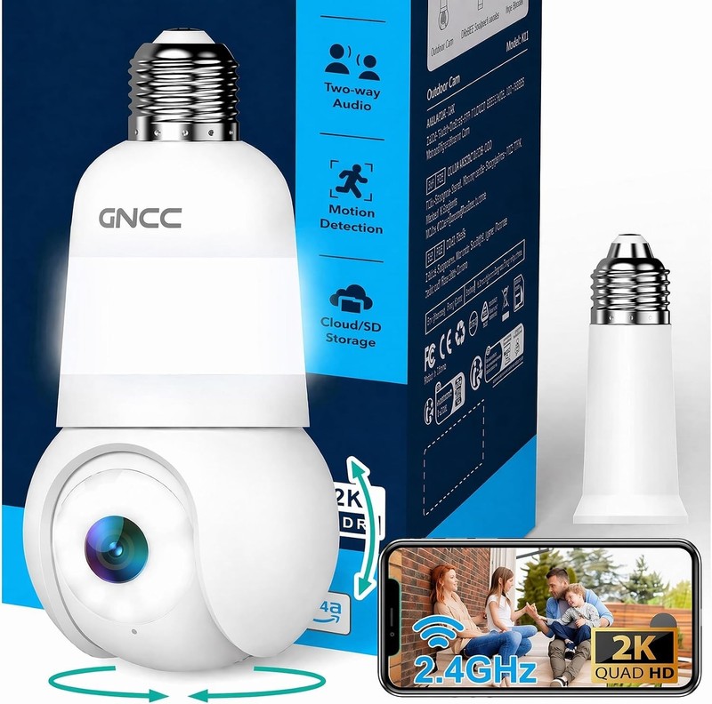 Plug-and-Play 2K Light Bulb Security Camera - Full Color Night Vision, 360° Pan gallery