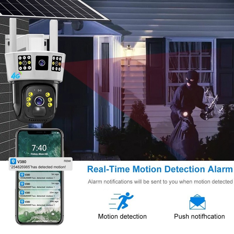 Solar Surveillance Camera: Single/Dual/Triple Screen Display, Wireless 4G/Wifi gallery