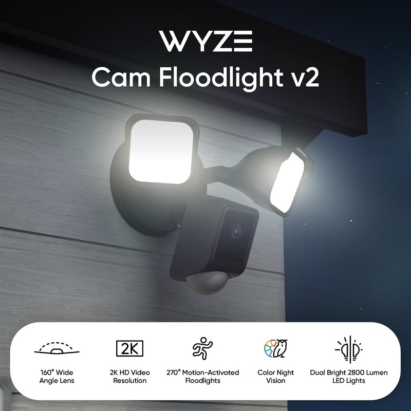 WYZE Floodlight Camera v2 2K Outdoor 2800 Lumen Black gallery