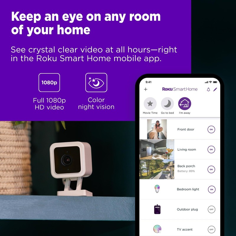 Roku Indoor Camera for Home Security, 1-Pack - Wired Security Camera with 1080p gallery