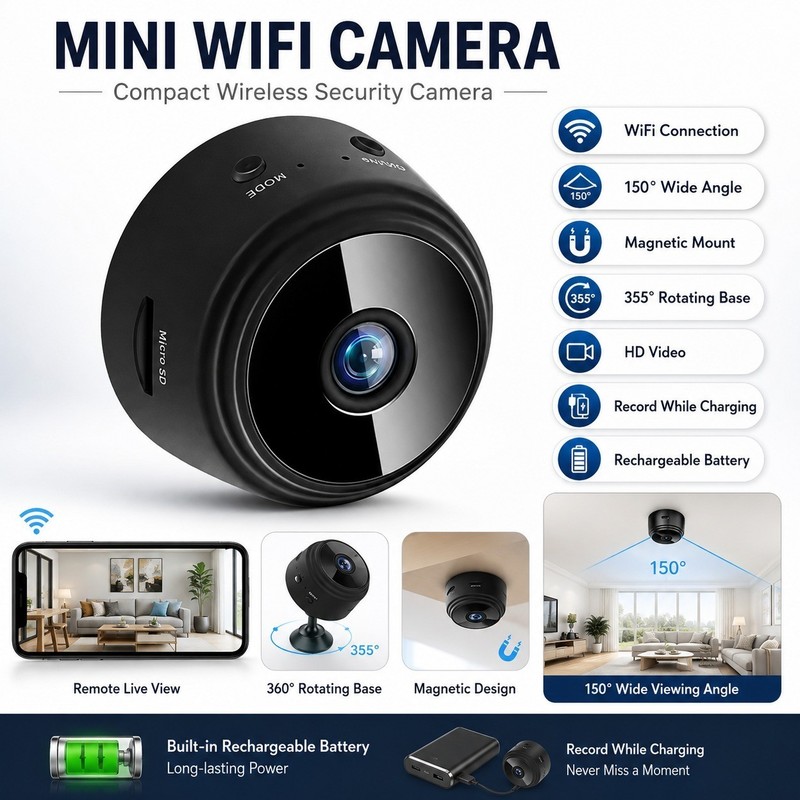 Mini Camara Oculta Espia De Seguridad WiFi 1080P Inalambrica Con Audio y Video