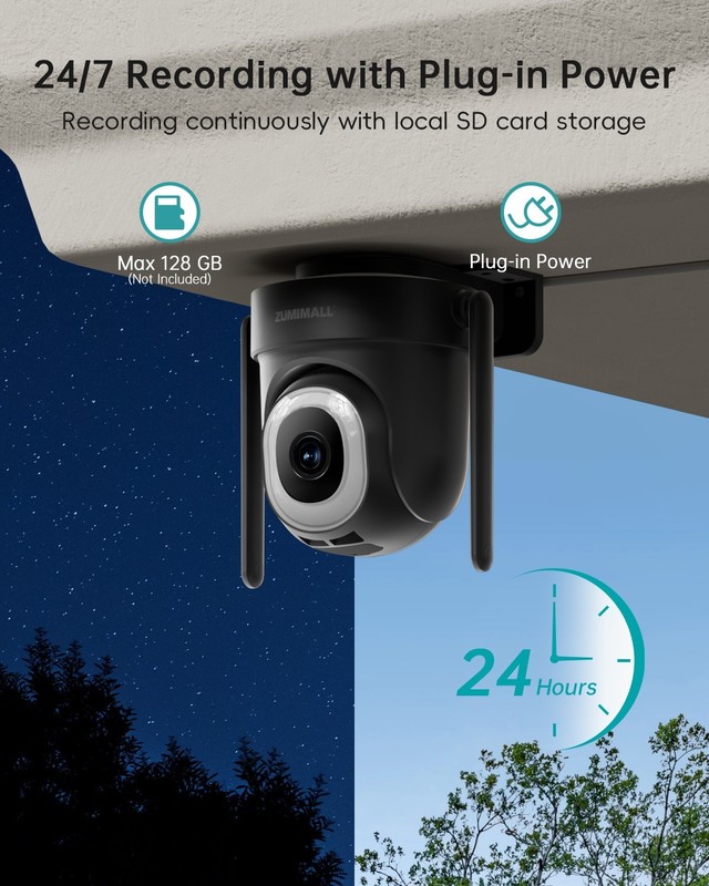 ZUMIMALL 5MP Wired Outdoor Home Security Camera 2.4G/5GHz WiFi, 24/7 Recording gallery