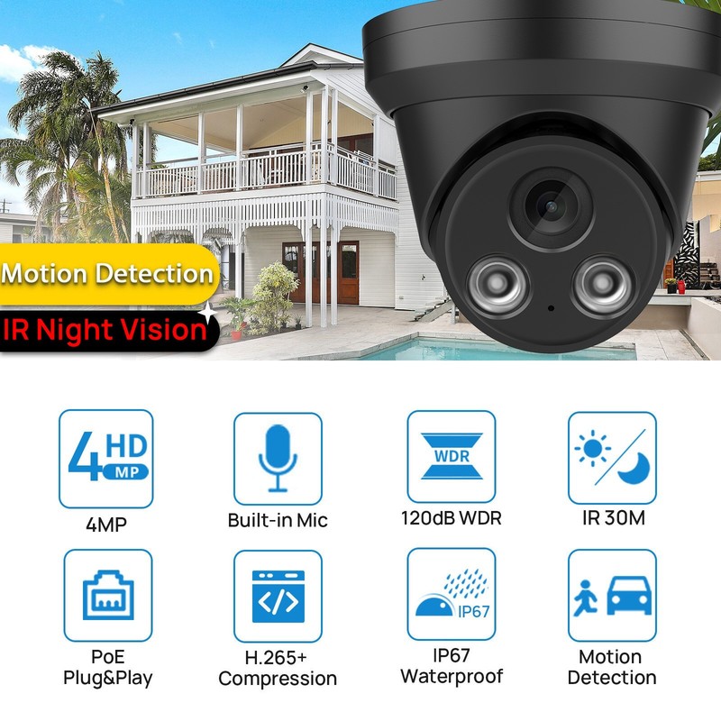 VIKYLIN 4MP IR Night Vision Security IP Camera Home Outdoor Built-in MIC WDR POE gallery