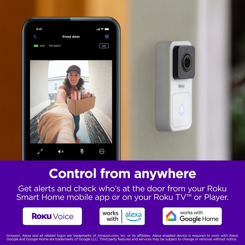 Roku Smart Home Wired Video Doorbell & Chime - 1080p HD Night Vision Ultrawide gallery