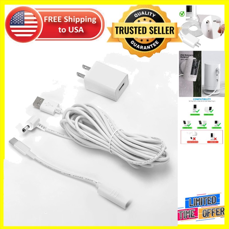Universal USB Charging Cable for Ring Stick Up & Spotlight Cameras – 6FT Length