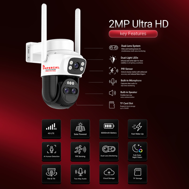 Imperial 4G LTE PTZ Security Camera No WiFi Two-Way Audio Night Vision gallery