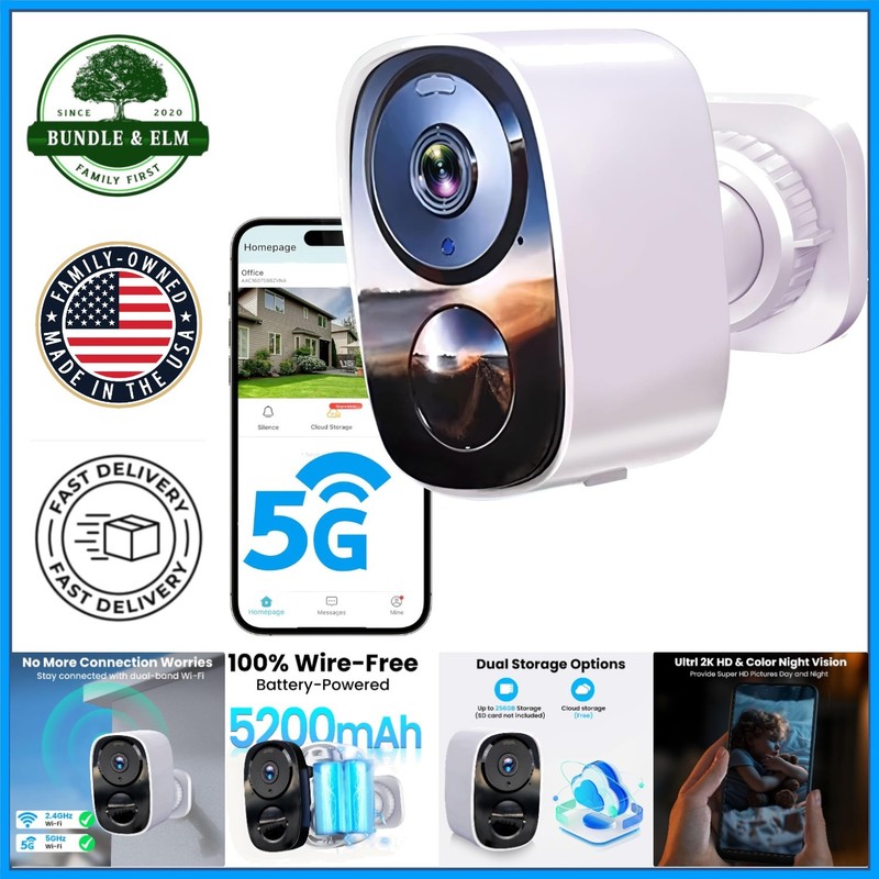 Outdoor Waterproof Security Camera with Free Cloud Storage & Long Battery Life