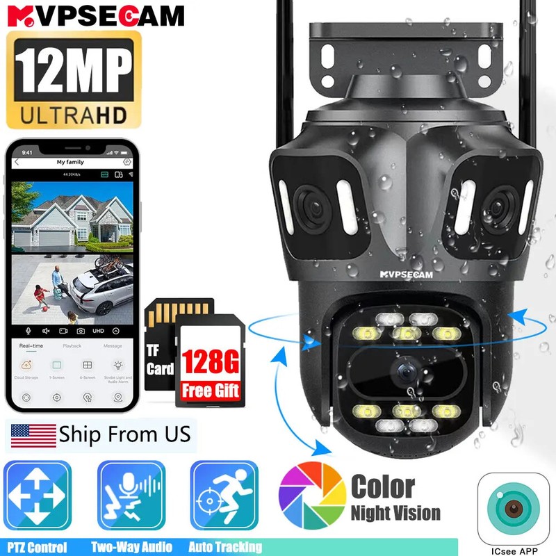 12MP 6K IP Camera WiFi Auto Track Security PTZ Camera HD CCTV Video Surveillance