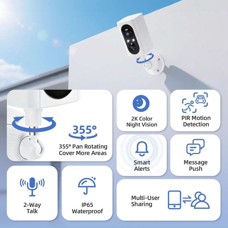 Security Cameras Wireless Outdoor 355° Pan Rotating 2K Color Night Vision Camera gallery