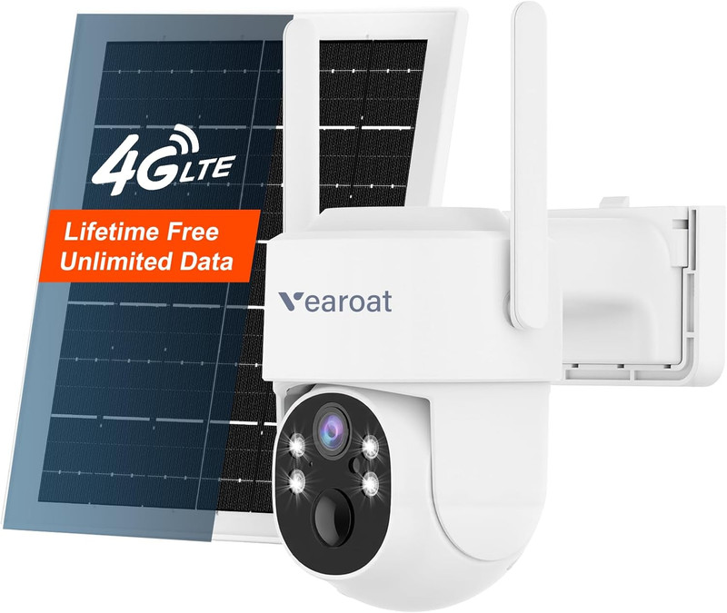 4G LTE Cellular Security Camera Upgraded, Lifetime Free Unlimited Data, Built-In