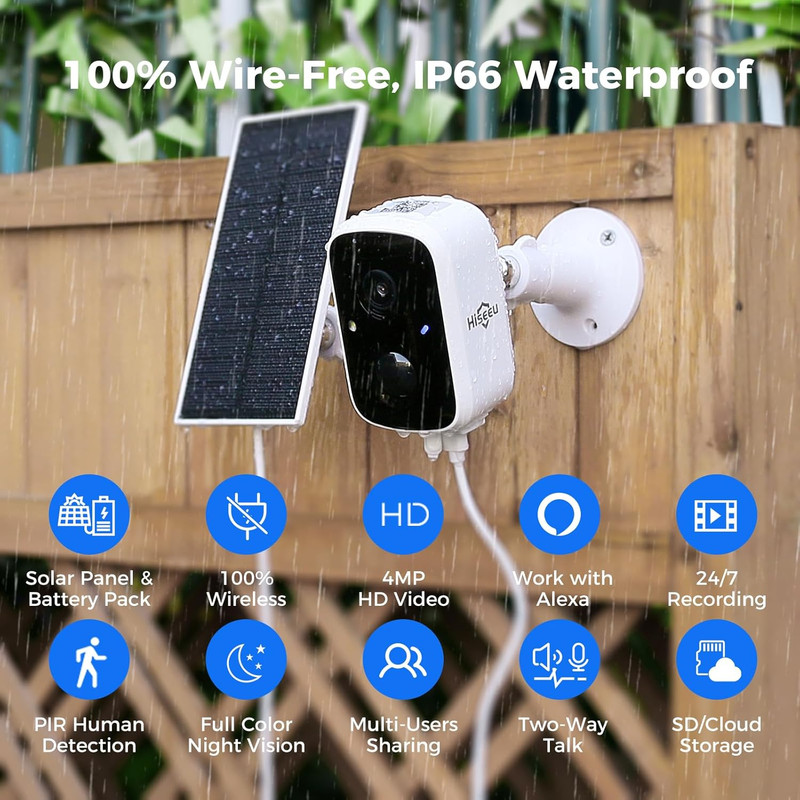 4 Pack Solar Outdoor Security Cameras, 3K 4MP, Wireless, Night Vision, 2-Way Aud gallery