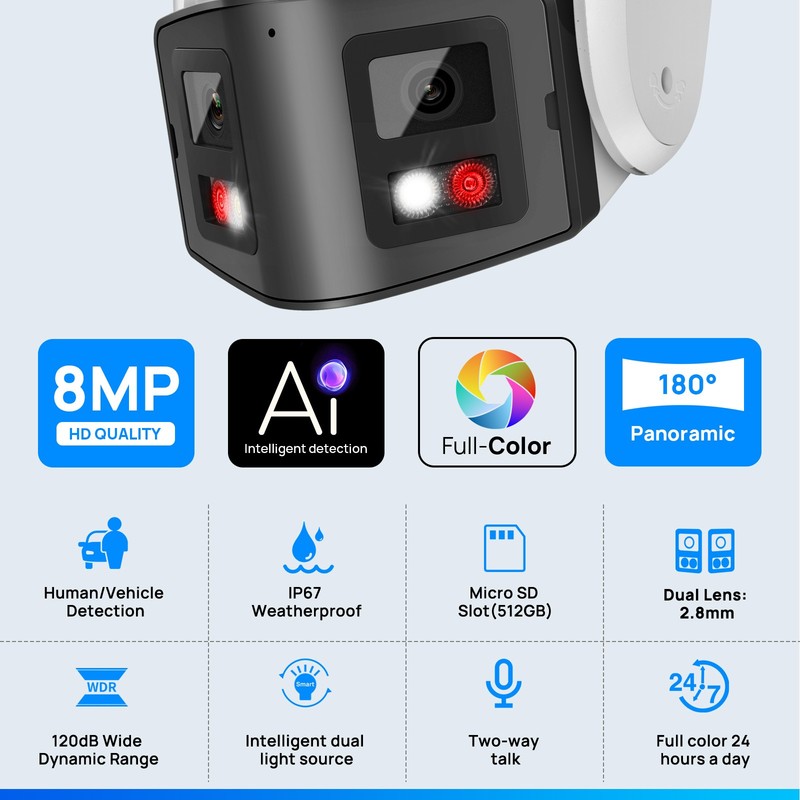 VIKYLIN Dual Light Color+IR 180°VIEW POE 4MP/8MP 4K IP CAMERA MIC&Speaker CCTV gallery