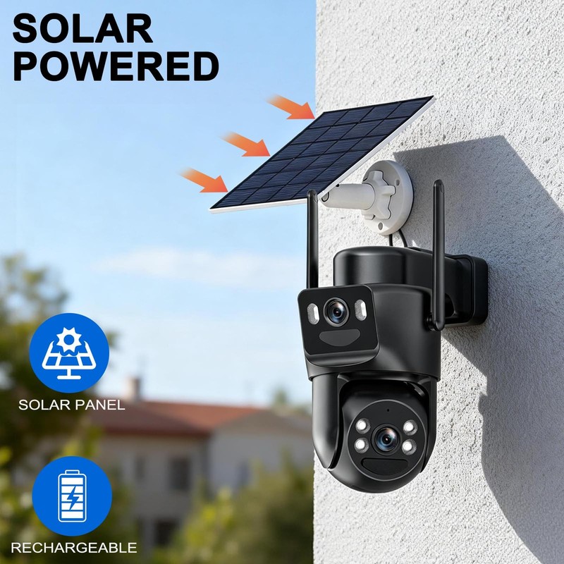 Dual Lens Solar Security Cameras Wireless Outdoor, 360° View Pan/Tilt Home Se... gallery