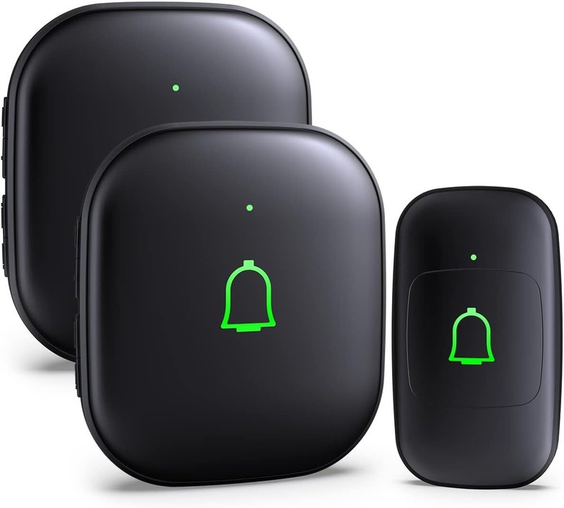 Doorkit Wireless Doorbell with 2 Receivers IP66 Waterproof 1000 Feet Black