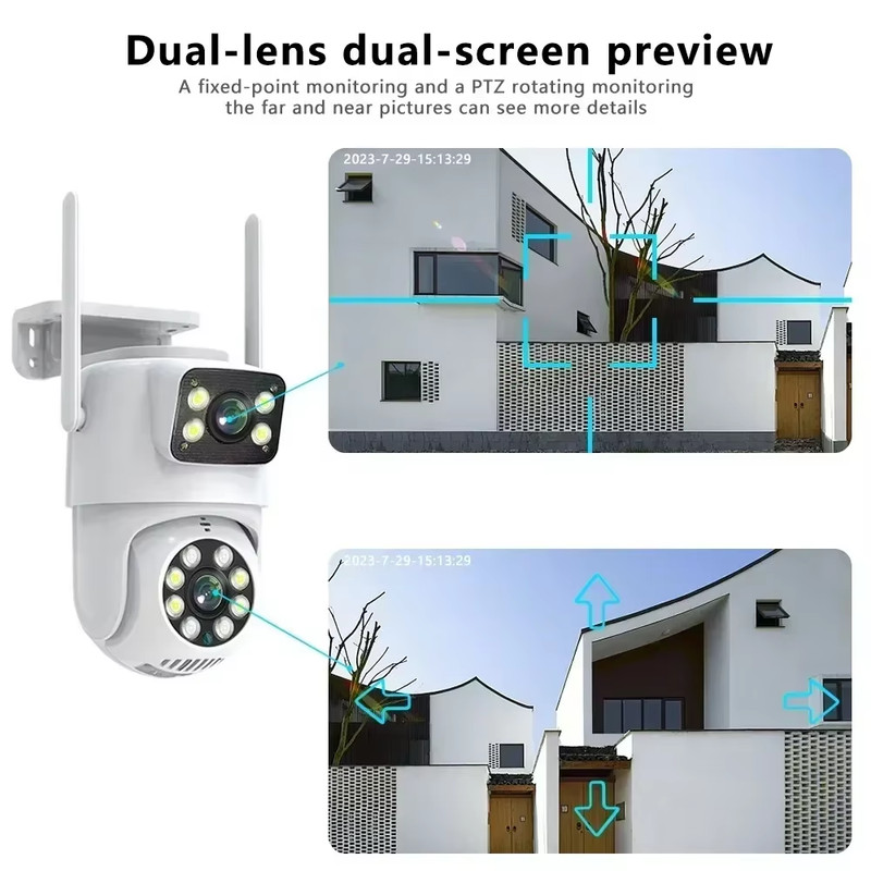 8MP 4K Dual Lens PTZ WIFI Camera Outdoor Full HD Dual Screen Security Video Surv gallery