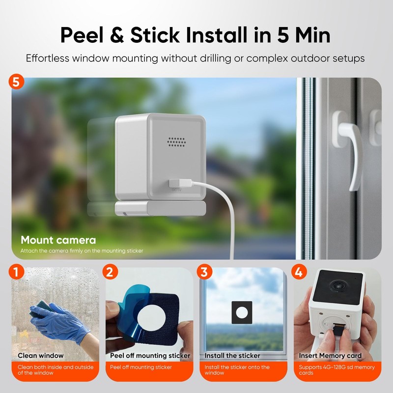Window Camera, 3MP 2K Home Security Camera for Indoor Glass Monitoring, 2.4GH... gallery