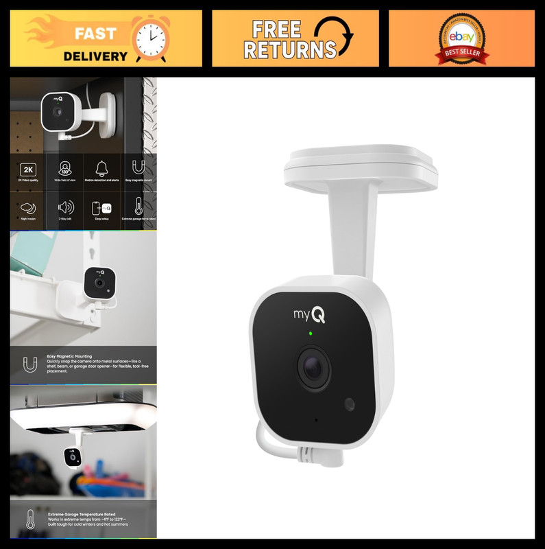 2K Smart Wi-Fi Garage Camera with Night Vision, 2-Way Audio, Motion Alerts & App