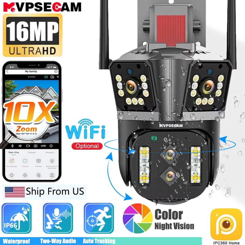 16MP 8K PTZ WiFi IP Camera Auto Tracking Outdoor Wireless CCTV Security Camera