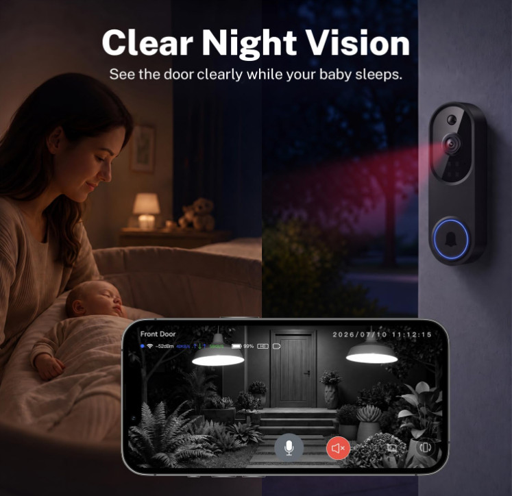 Videoportero WiFi 1080P Inalámbrico con Audio, Visión Nocturna y Detección IA gallery