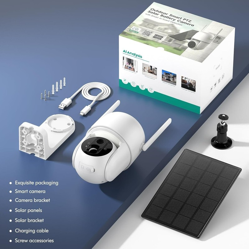 Solar-Powered 2K Security Camera -Wireless, 355° PTZ Night Vision, PIR Alert gallery