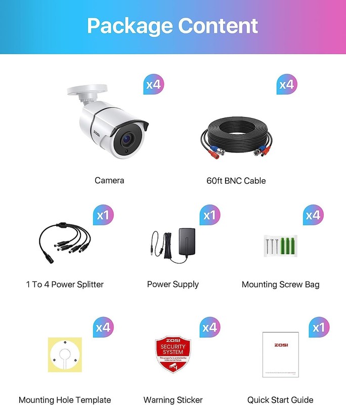 ZOSI 4PK 2MP Security HD 1080p Camera Kit CCTV Audio in 120ft Night Vision Wired gallery