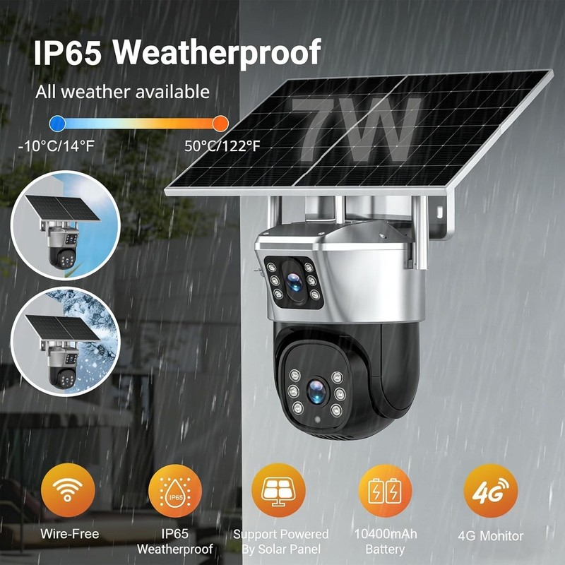 2PCS 4G LTE Cellular Solar Security Camera Wireless Outdoor 2K No WiFi PTZ 360° gallery